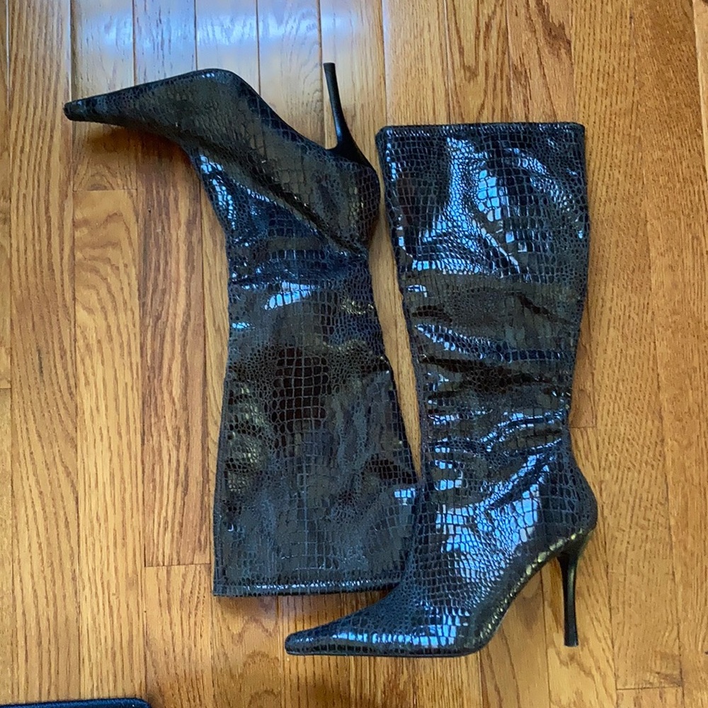 Faux Leather Crocodile Snakeskin Heel Boots